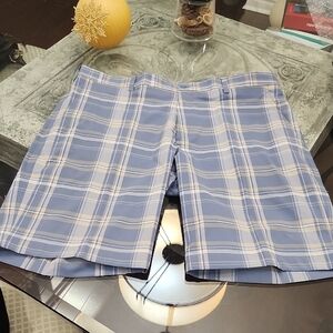 Nike Golf Dri Fit Men's Blue Plaid Flat Front Shorts 38